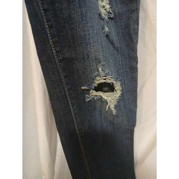 DECREE Women's Juniors Super Skinny Distressed Low Rise Denim Blue Jeans-Size 7 - Picture 3 of 13